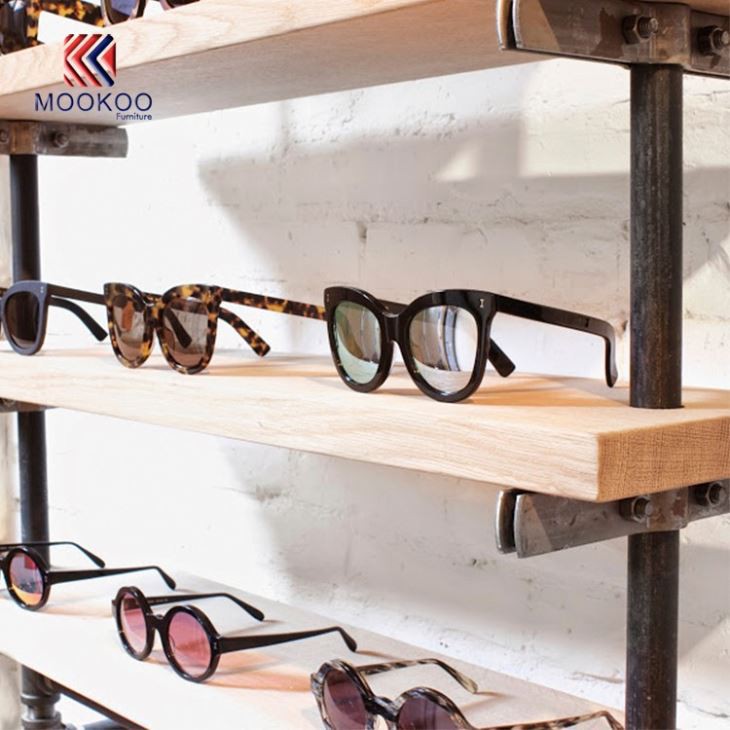 Metal And Wood Glasses Eyewear Shelf Display Design