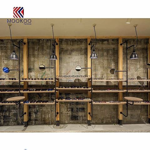 Seó Vintage Eyewear Wall Scairbh Taispeántas Taispeántas Miotal agus Taispeáin Adhmaid